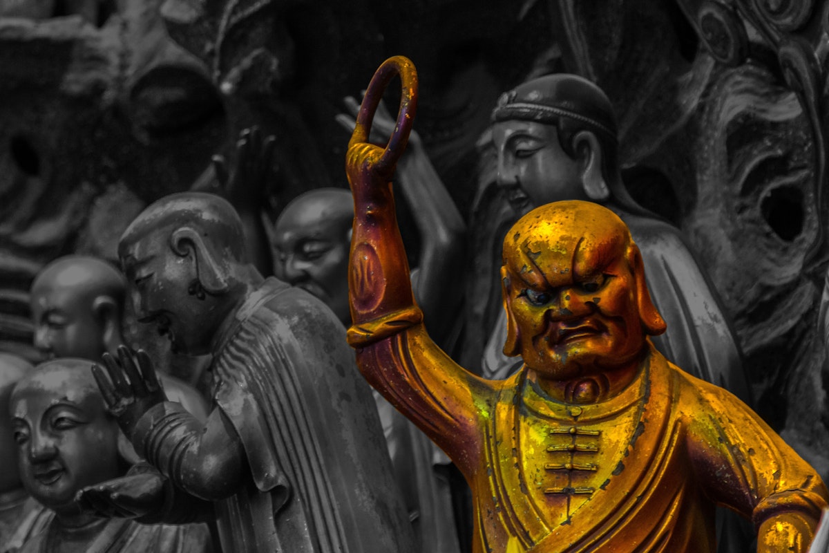 Close-Up Of Gold Male Statue In Jade Buddha Temple