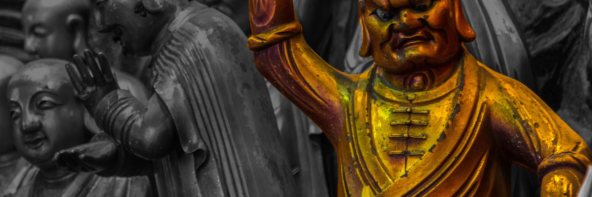 Close-Up Of Gold Male Statue In Jade Buddha Temple