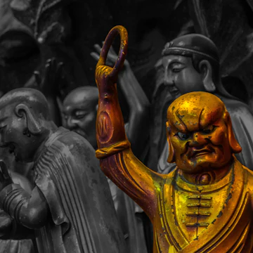 Close-Up Of Gold Male Statue In Jade Buddha Temple