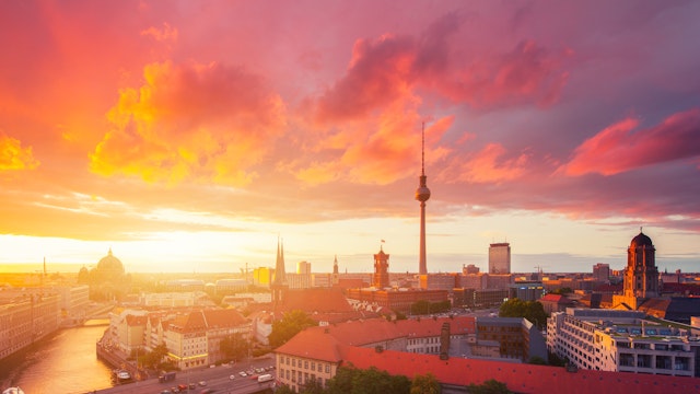 Berlin skyline in a cloudy sunset