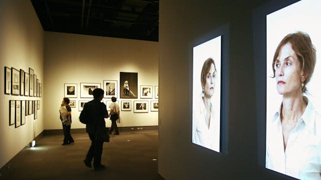 Tokyo, JAPAN:  Video portraits and photographs of French actress Isabelle Huppert are dispayed during a press preview of a photo exhibition "Woman of Many Faces" at the Tokyo Metropolitan Museum of Photography, 30 June 2006. Over 100 photographic and video portraits by legendary artists, including Henri Cartier-Bresson, Richard Avedon, Helmut Newton, will be held a montly exhibition until 06 August.  AFP PHOTO/Kazuhiro NOGI    (Photo credit should read KAZUHIRO NOGI/AFP/Getty Images)