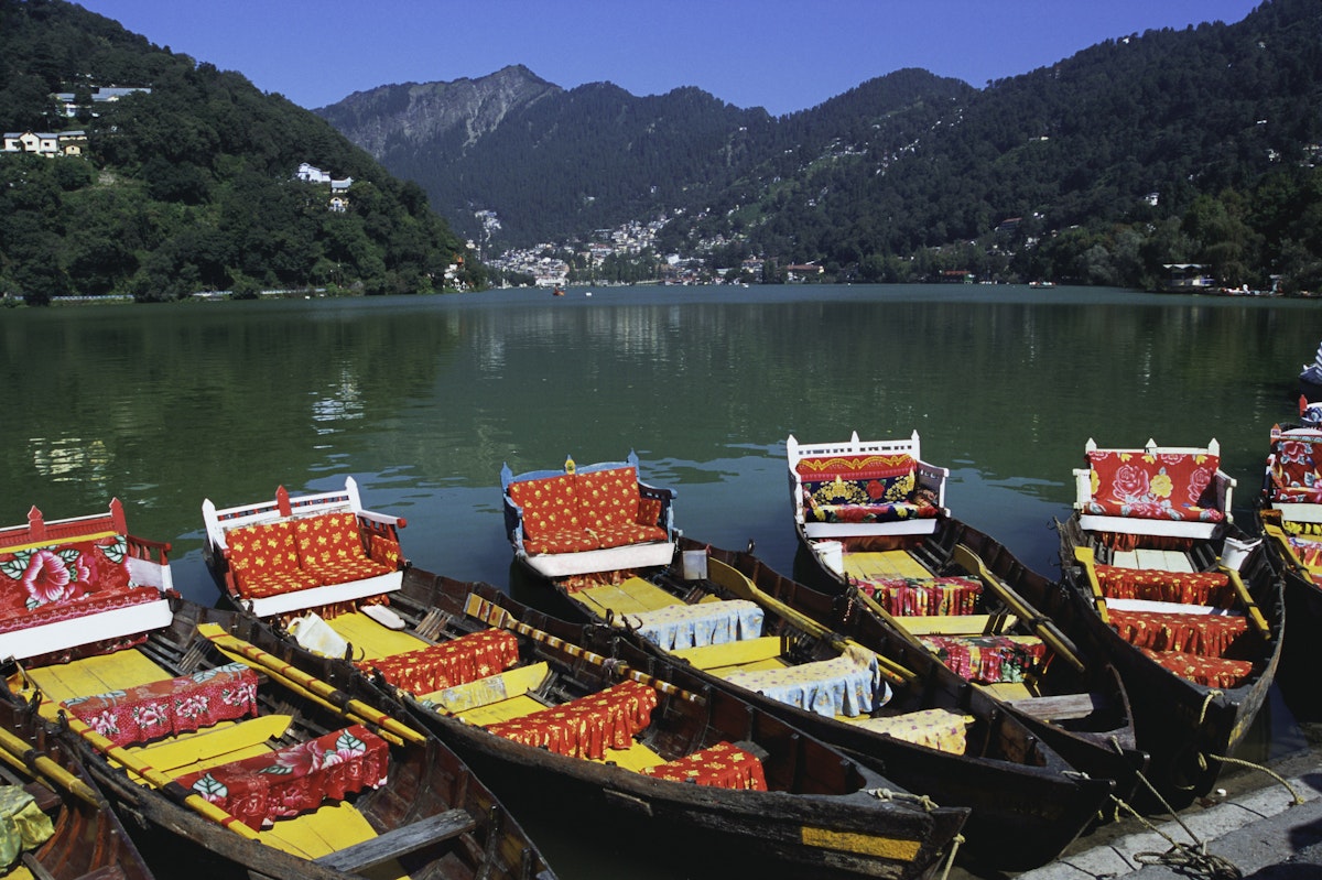 Docked boats at Nainital Lake District, Uttranchal State, India