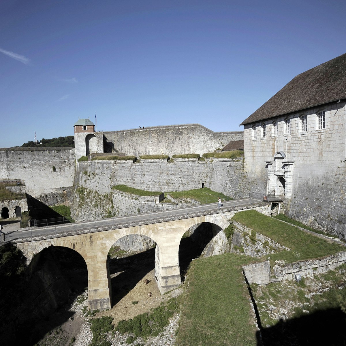 A picture taken on July 10, 2008, in Besancon, eastern France shows the fortification of the town's citadel, which was added to the list of World Heritage sites by UNESCO on July 7 2008. The fortification represents the "finest examples" of the work of Sebastien Le Prestre de Vauban, a military engineer of King Louis XIV. The total number of World Heritage sites now reaches 878 sites in 145 countries.   AFP PHOTO JEFF PACHOUD (Photo credit should read JEFF PACHOUD/AFP/Getty Images)