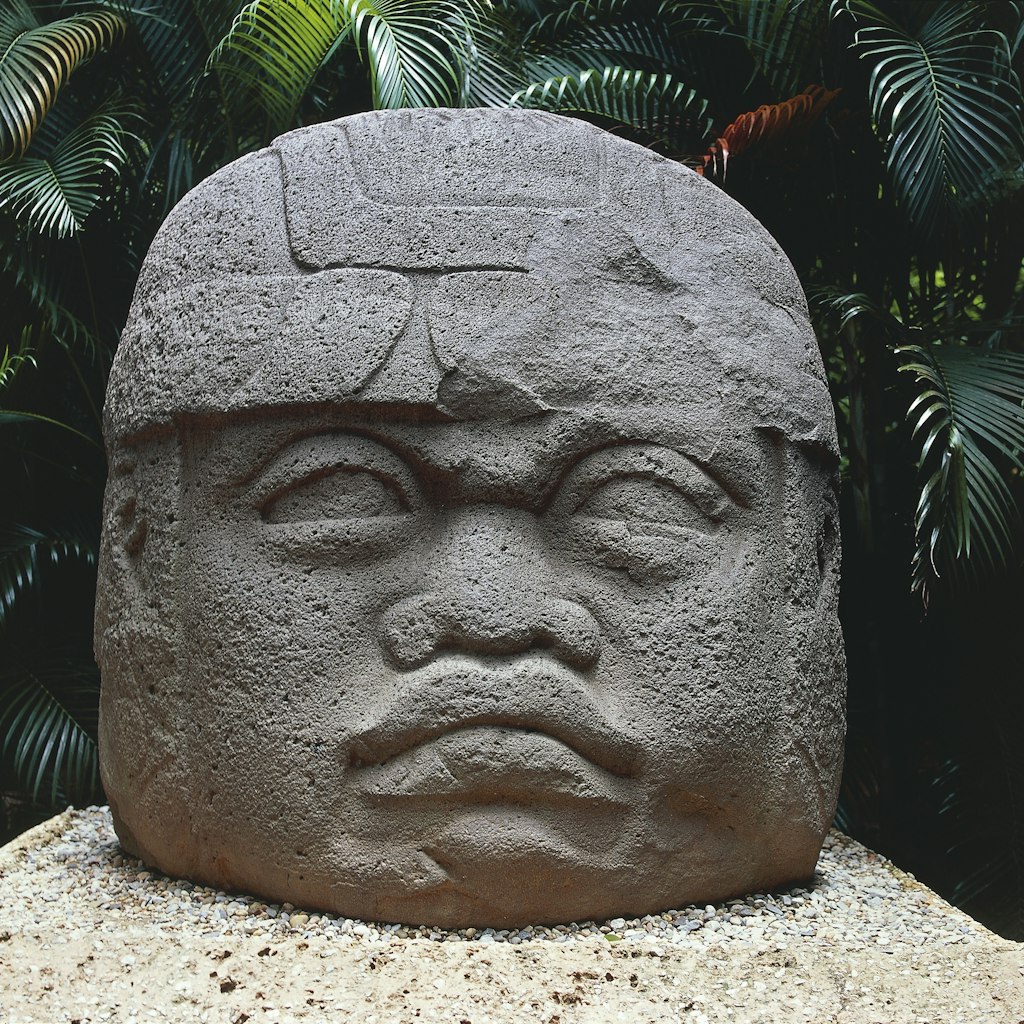 Mexico, villahermosa, tabasco, Olmec art, Colossal stone head of a warrior