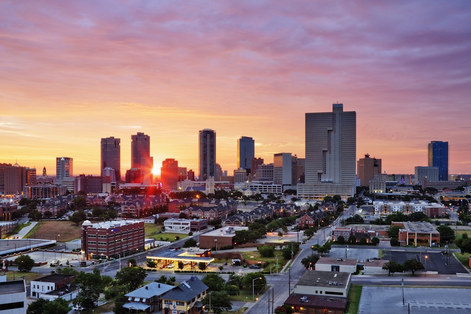 Texas, Fort Worth skyline at sunrise