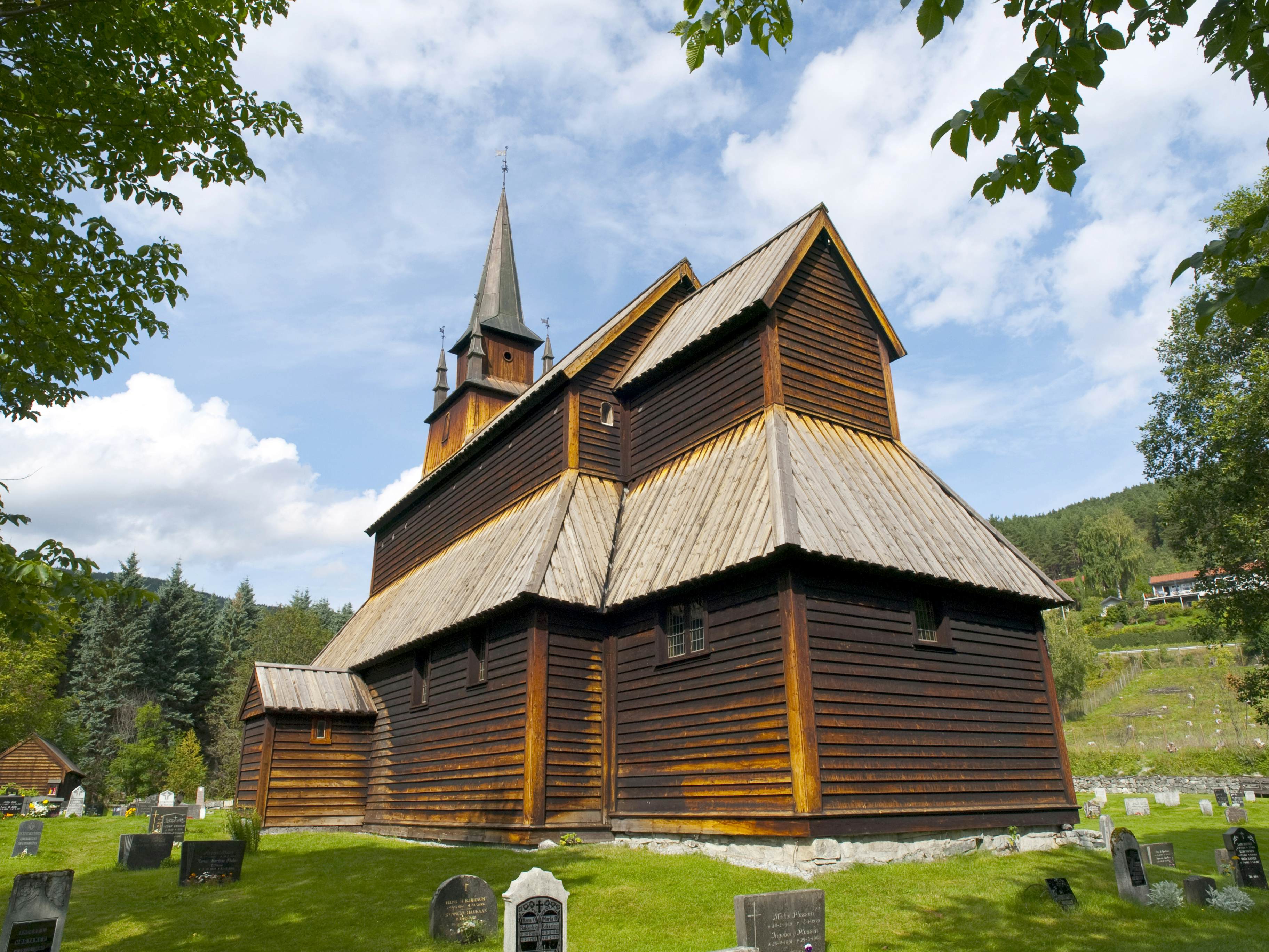 Kaupanger stave church (Kaupanger stavkyrkje) is the largest stave church in the Sogn og Fjordane, and is situated in the town of Kaupanger, Norway. The nave is supported by 22 staves, 8 on each of the longer sides and 3 on each of the shorter. The elevated chancel is carried by 4 free standing staves. The church has the largest number of staves to be found in any one stave church. It is still in use as a parish church, having been in use continuously since its erection.