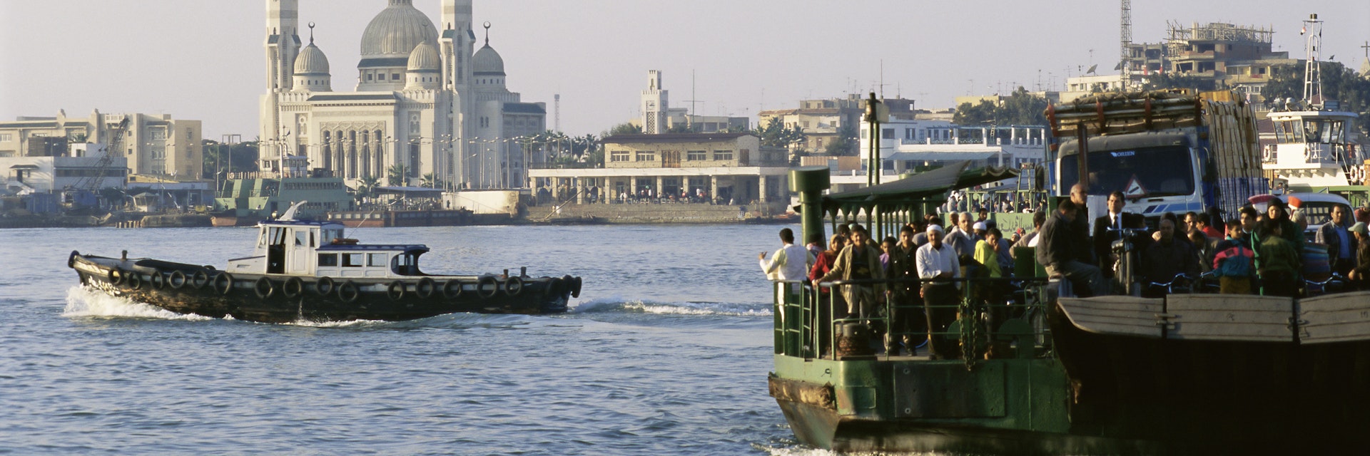 Ferry across the entrance to the Suez Canal, Port Said, Egypt, North Africa, Africa