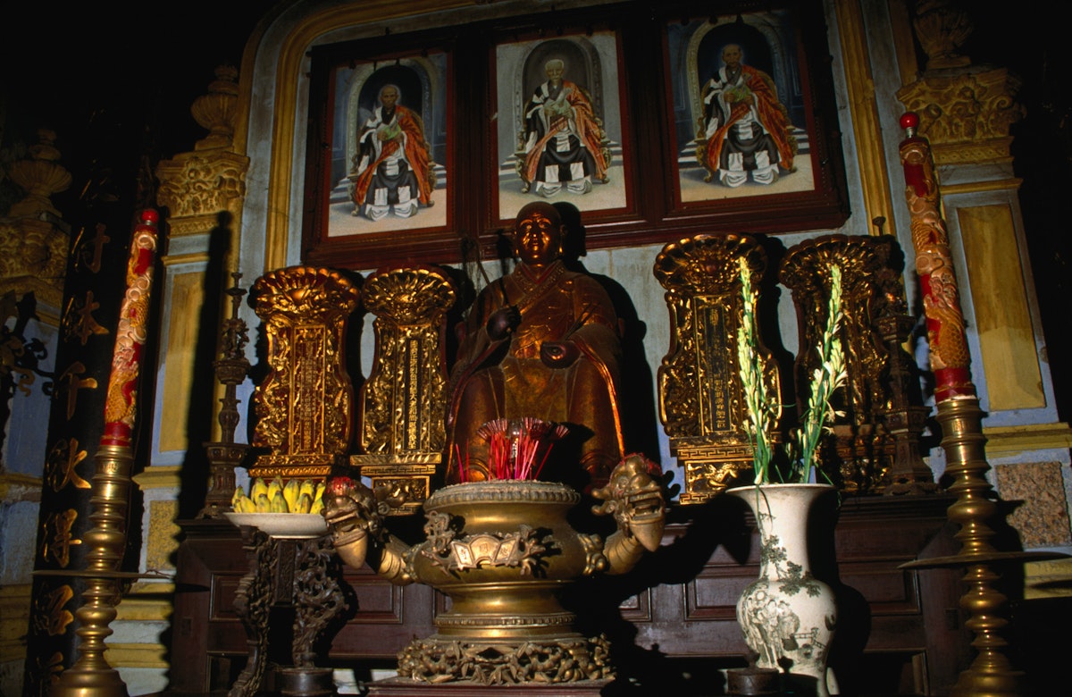 Reception hall altar of the Giac Vien Pagoda, Cholon, Ho Chi Minh City. This Vietnamese Buddhist pagoda dates from 1744 and is said to be the oldest pagoda in Ho Chi Minh City