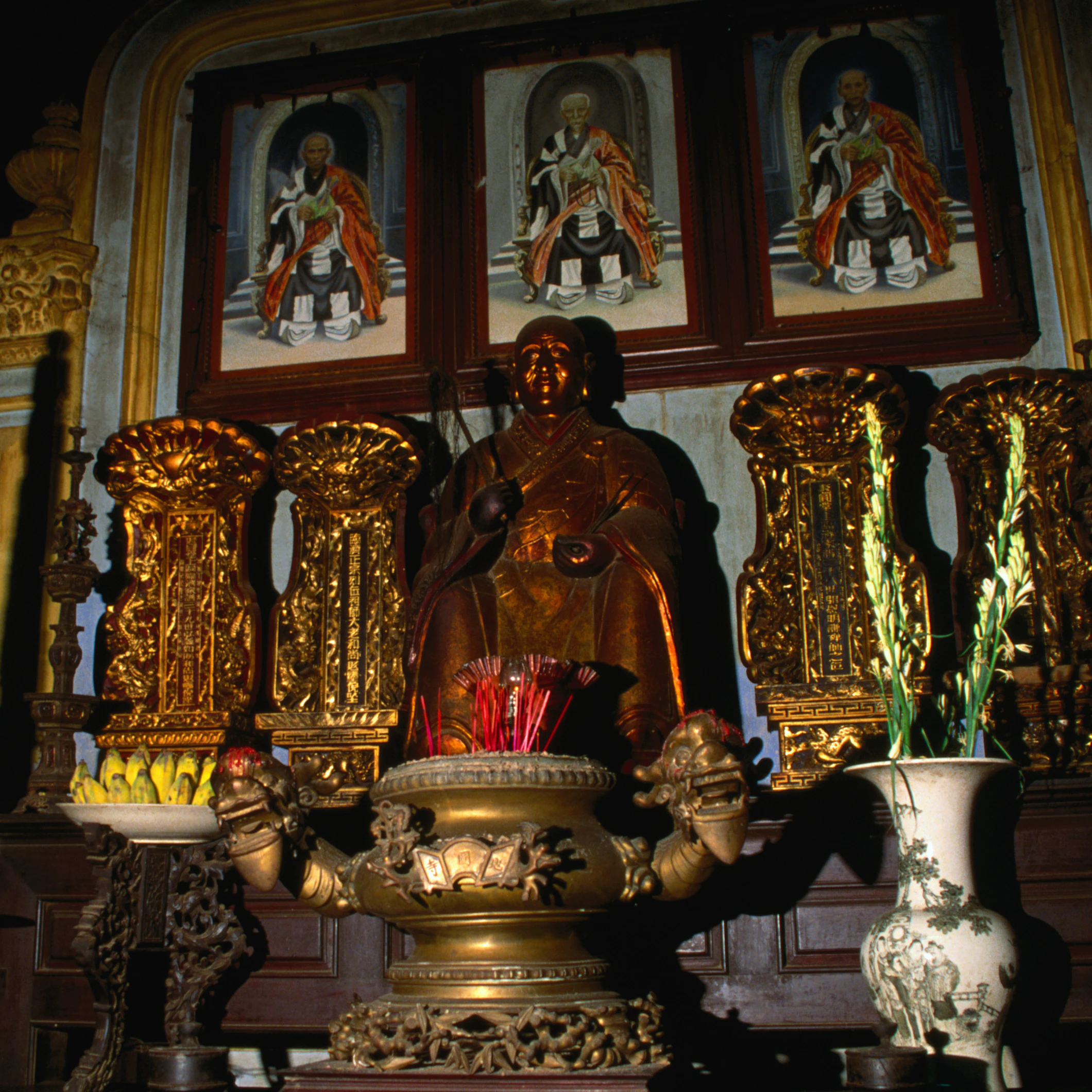 Reception hall altar of the Giac Vien Pagoda, Cholon, Ho Chi Minh City. This Vietnamese Buddhist pagoda dates from 1744 and is said to be the oldest pagoda in Ho Chi Minh City