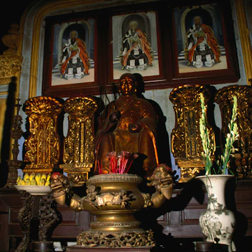 Reception hall altar of the Giac Vien Pagoda, Cholon, Ho Chi Minh City. This Vietnamese Buddhist pagoda dates from 1744 and is said to be the oldest pagoda in Ho Chi Minh City