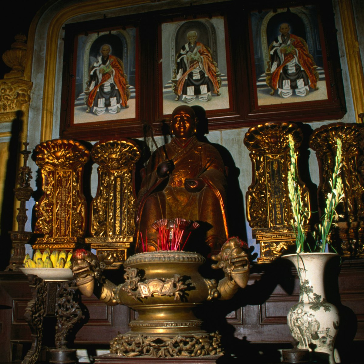 Reception hall altar of the Giac Vien Pagoda, Cholon, Ho Chi Minh City. This Vietnamese Buddhist pagoda dates from 1744 and is said to be the oldest pagoda in Ho Chi Minh City