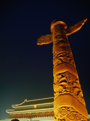 Sculpted column in front of Gate of Heavenly Peace.