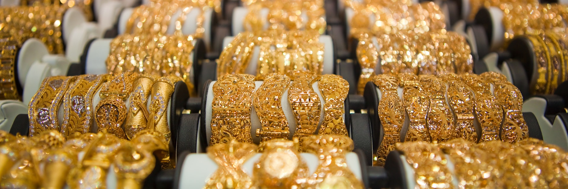 Golden jewellery at a souk in Dubai