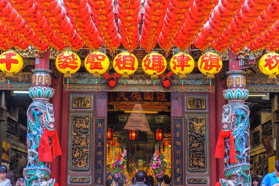 Kaohsiung, Taiwan - February 2, 2014: Cijin Tianhou Temple. The Temple was Taiwan's first temple to Matsu and is also Kaohsiung's oldest temple; Shutterstock ID 479461489; Your name (First / Last): Megan / Eaves; GL account no.: 65050; Netsuite department name: Online Editorial; Full Product or Project name including edition: Destination image - North Asia
