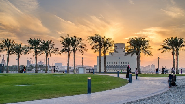 DOHA, QATAR - FEB 24: The Museum of Islamic Art Park on February 24, 2015 in Doha, Qatar.; Shutterstock ID 255551665; Your name (First / Last): Lauren Keith; GL account no.: 65050; Netsuite department name: Online Editorial; Full Product or Project name including edition: Destination page image update