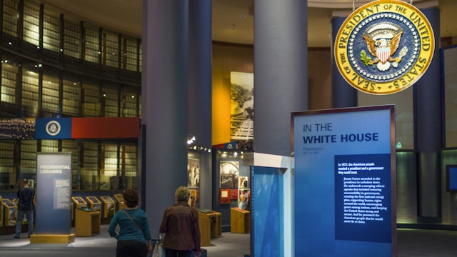 USA, Georgia, Atlanta, Carter Presidential Center, library and museum of fomer President Jimmy Carter, interior