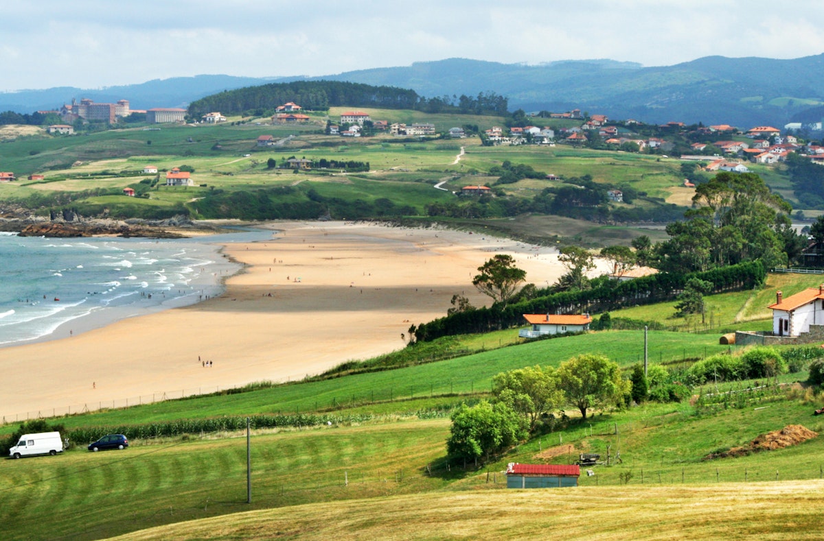 View on Playa de Oyambre y la Rabia, located on the bay of Biscay, Cantabria, Spain.; Shutterstock ID 1052635787