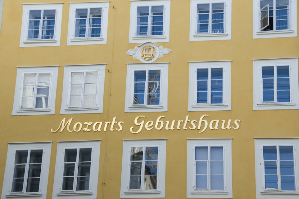 Mozart's Birthplace, now a museum, in Getreidegasse, Salzburg, Austria, Europe