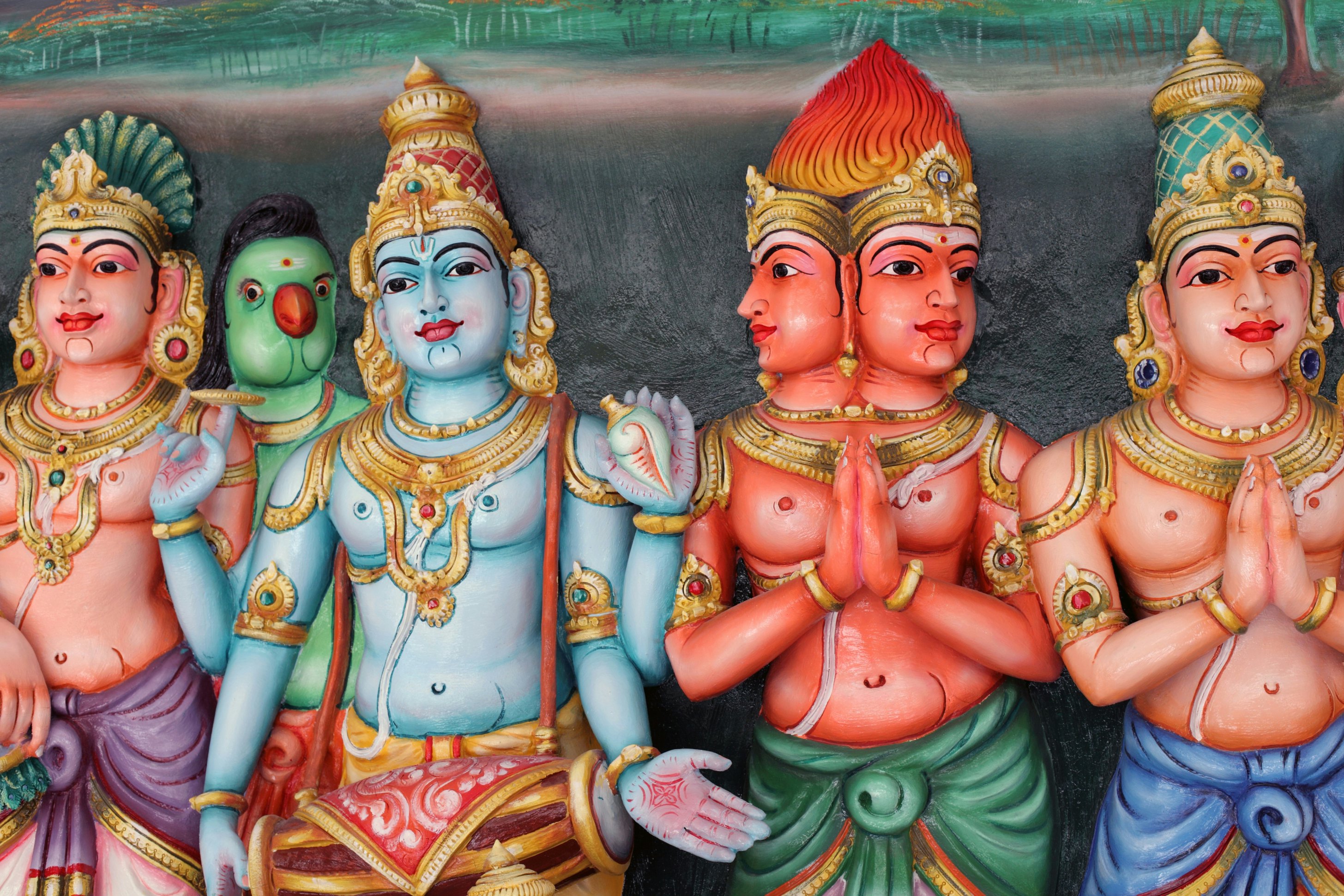 Deity sculptures on wall of Sri Mahamariamman Temple.