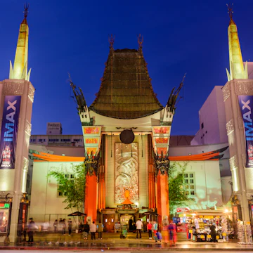 LOS ANGELES, CALIFORNIA - MARCH 1, 2016: Grauman's Chinese Theater on Hollywood Boulevard. The theater has hosted numerous premieres and events since it opened in 1927.; Shutterstock ID 384869545; Your name (First / Last): Josh Vogel; GL account no.: 65050; Netsuite department name: Online Design; Full Product or Project name including edition: 65050/Online Design/Josh Vogel/POIs