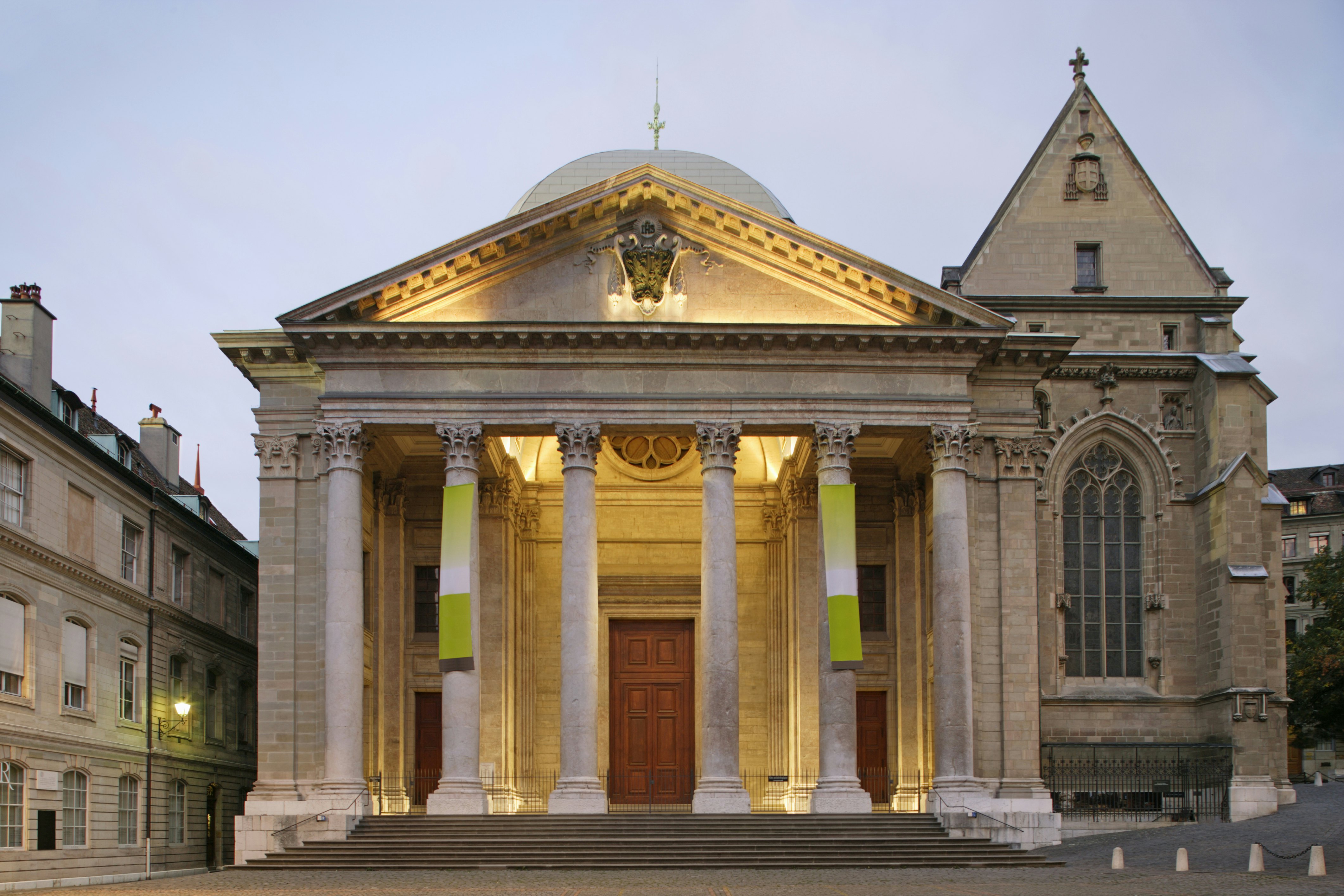 St Pierre Cathedral in old town of Geneva at dusk