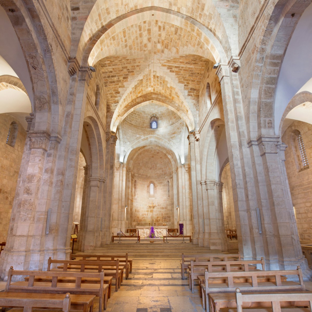 Jerusalem - The gothic nave of St. Anne gothic church as the first station of Via Dolorosa or Via crucis.