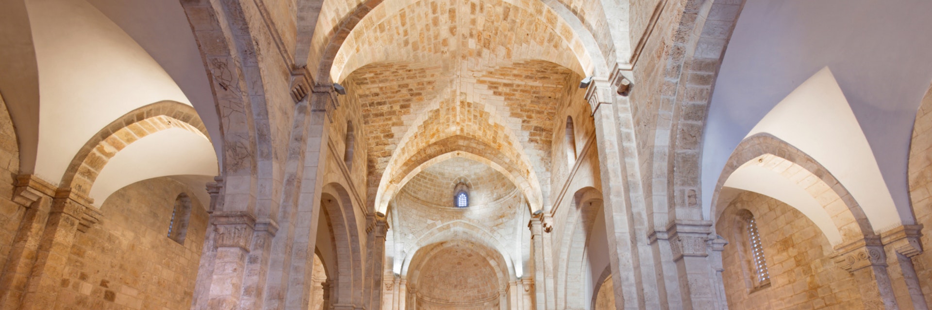 Jerusalem - The gothic nave of St. Anne gothic church as the first station of Via Dolorosa or Via crucis.