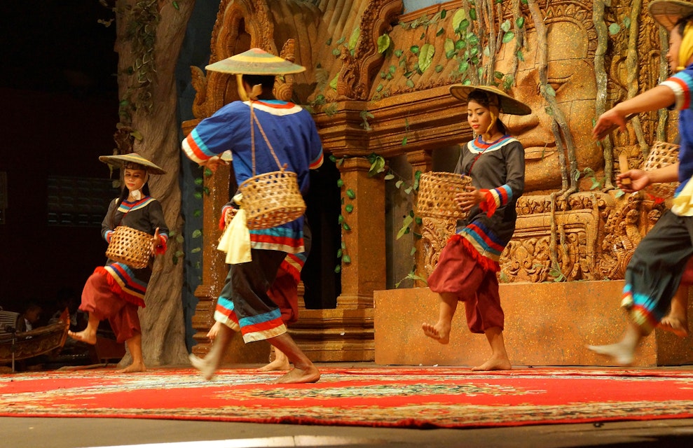 SIEM REAP, CAMBODIA - FEB 14, 2015 - Traditional Cambodian basket dance from rural village, Banteay Srei Cambodia; Shutterstock ID 325662506; Your name (First / Last): Josh Vogel; GL account no.: 56530; Netsuite department name: Online Design; Full Product or Project name including edition: Digital Content/Sights