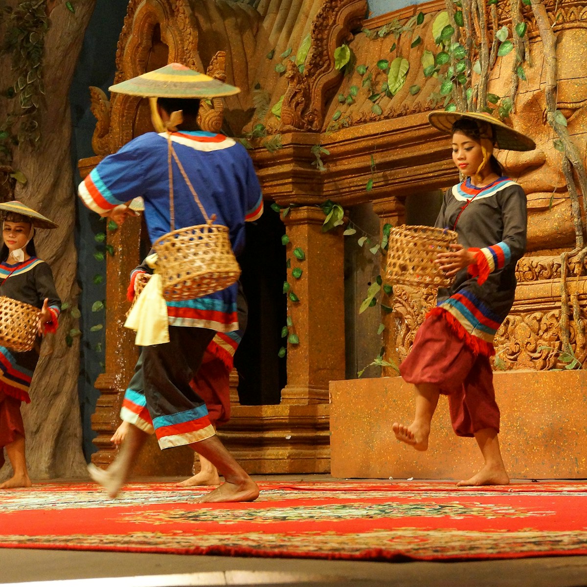 SIEM REAP, CAMBODIA - FEB 14, 2015 - Traditional Cambodian basket dance from rural village, Banteay Srei Cambodia; Shutterstock ID 325662506; Your name (First / Last): Josh Vogel; GL account no.: 56530; Netsuite department name: Online Design; Full Product or Project name including edition: Digital Content/Sights