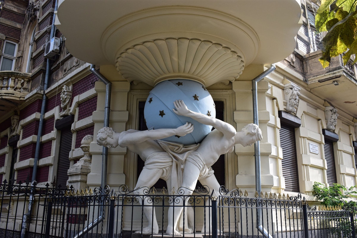 The two atlantes holding a sphere on the art nouveau facade of Falz-Fein House