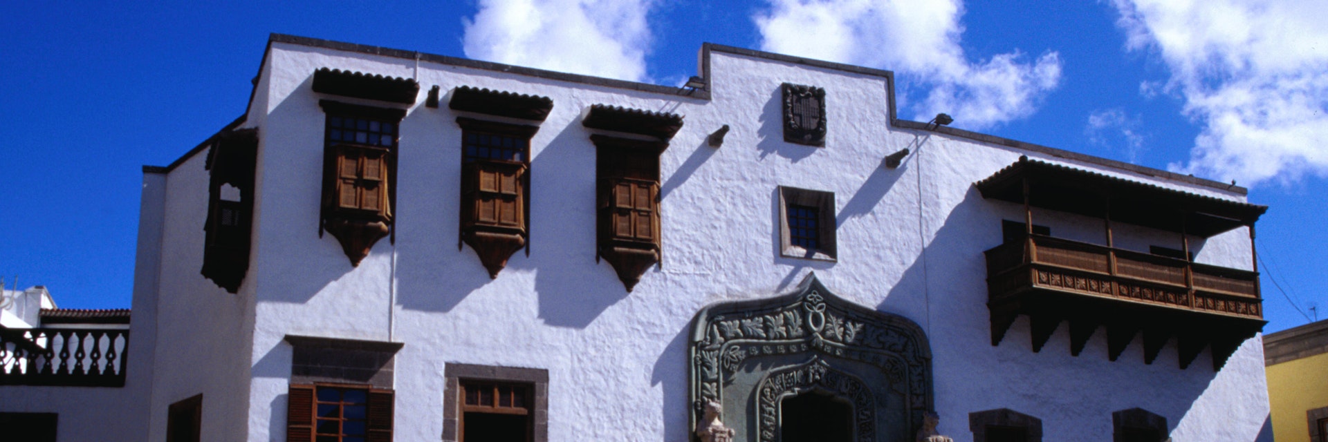 The facade of the Casa de Colon (also known as Columbus House), a museum in Las Palmas and a fine example of Canarian architecture.
