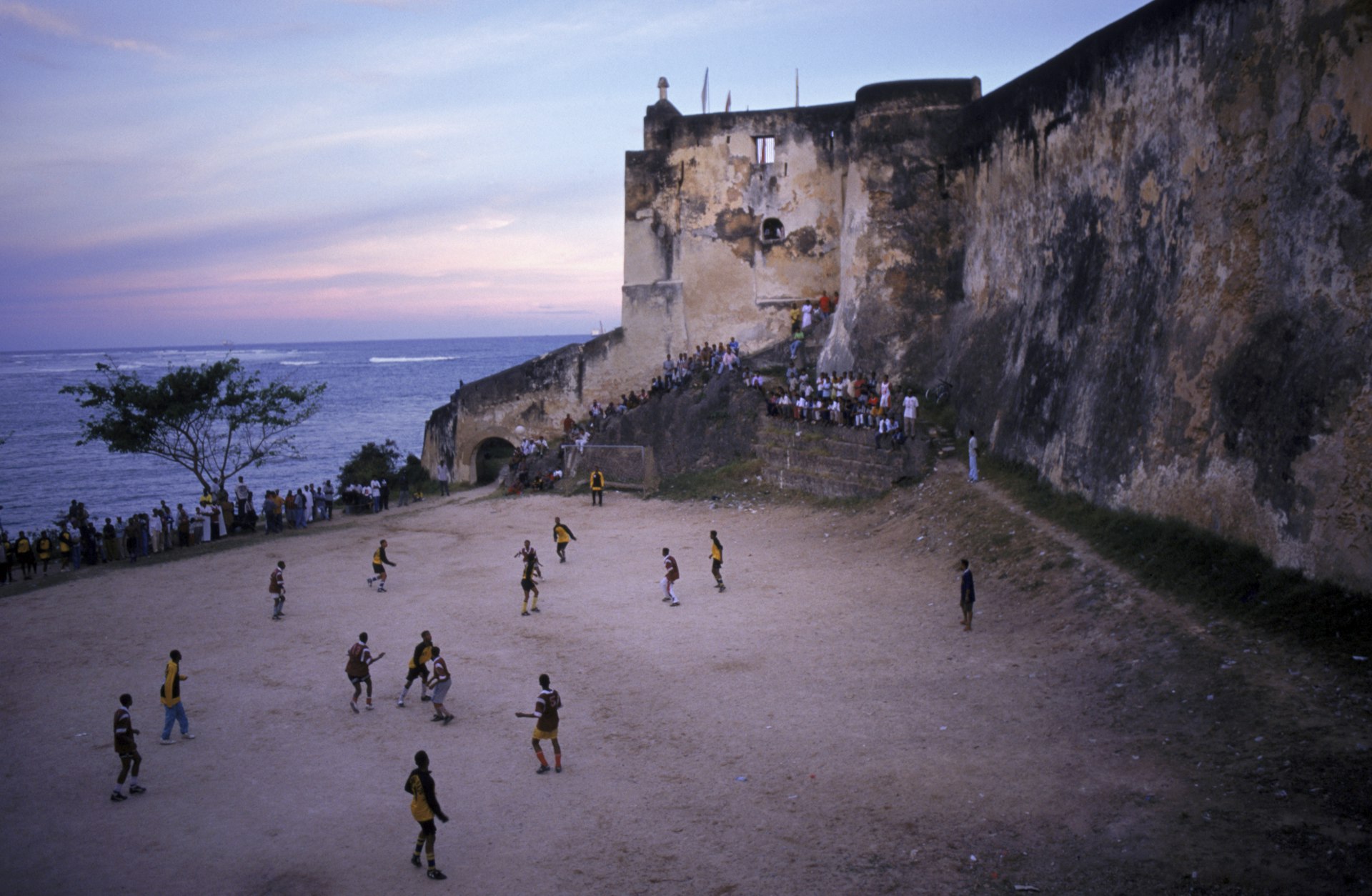 People playing soccer, Fort Jesus, Mombasa, Kenya