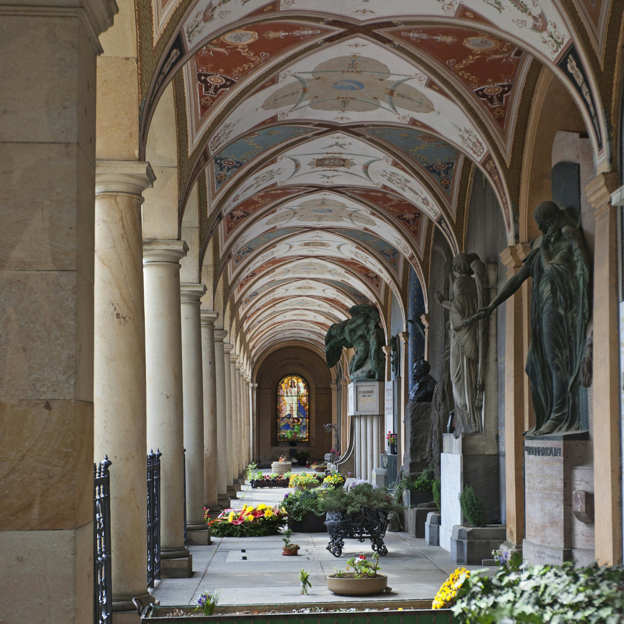 Graves and memorials in Vysehrad cemetery.
