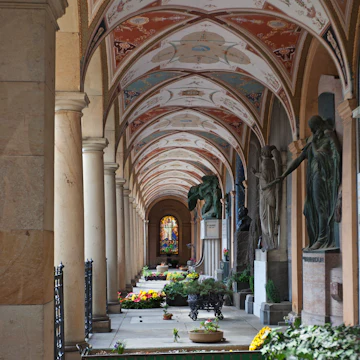 Graves and memorials in Vysehrad cemetery.