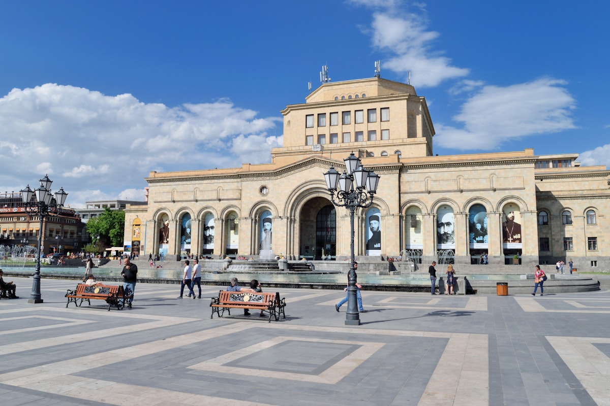 Yerevan, Armenia - May 02, 2015: Republic Square. The National History Museum of Armenia. Was founded in 1919 as Ethnographic-Anthropological Museum-Library. One of main landmarks in city