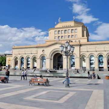 Yerevan, Armenia - May 02, 2015: Republic Square. The National History Museum of Armenia. Was founded in 1919 as Ethnographic-Anthropological Museum-Library. One of main landmarks in city