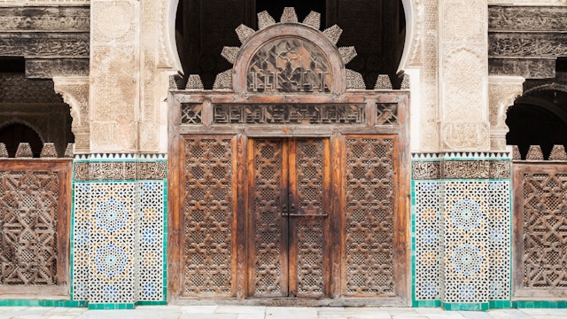 The Medersa Bou Inania is a madrasa in Fes, Morocco. Medersa Bou Inania is acknowledged as an excellent example of Marinid architecture.; Shutterstock ID 1066026653; Your name (First / Last): Lauren Keith; GL account no.: 65050; Netsuite department name: Online Editorial; Full Product or Project name including edition: POI image update
