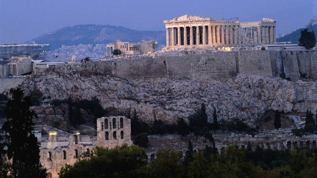 The Parthenon and Acropolis from Filopappou Hill.