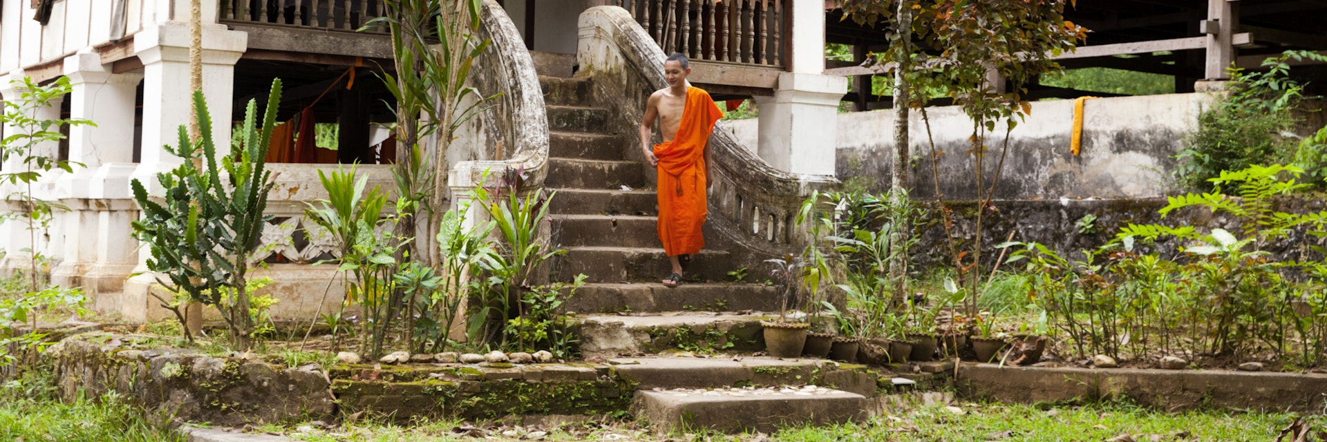 Laos, Luang Prabang. Monk at Wat Long Khun.