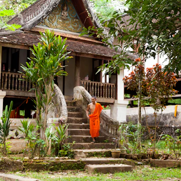 Laos, Luang Prabang. Monk at Wat Long Khun.