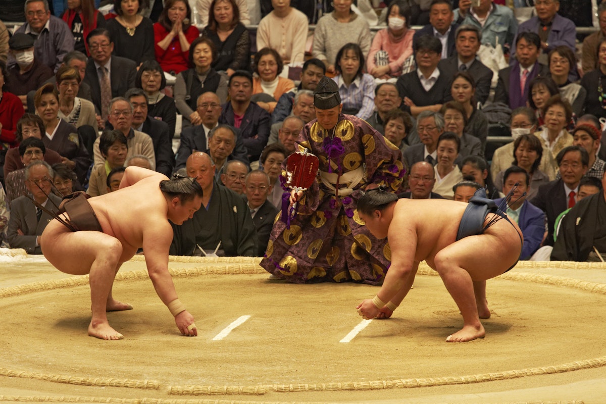Sumo wrestlers  in Osaka; Japan
