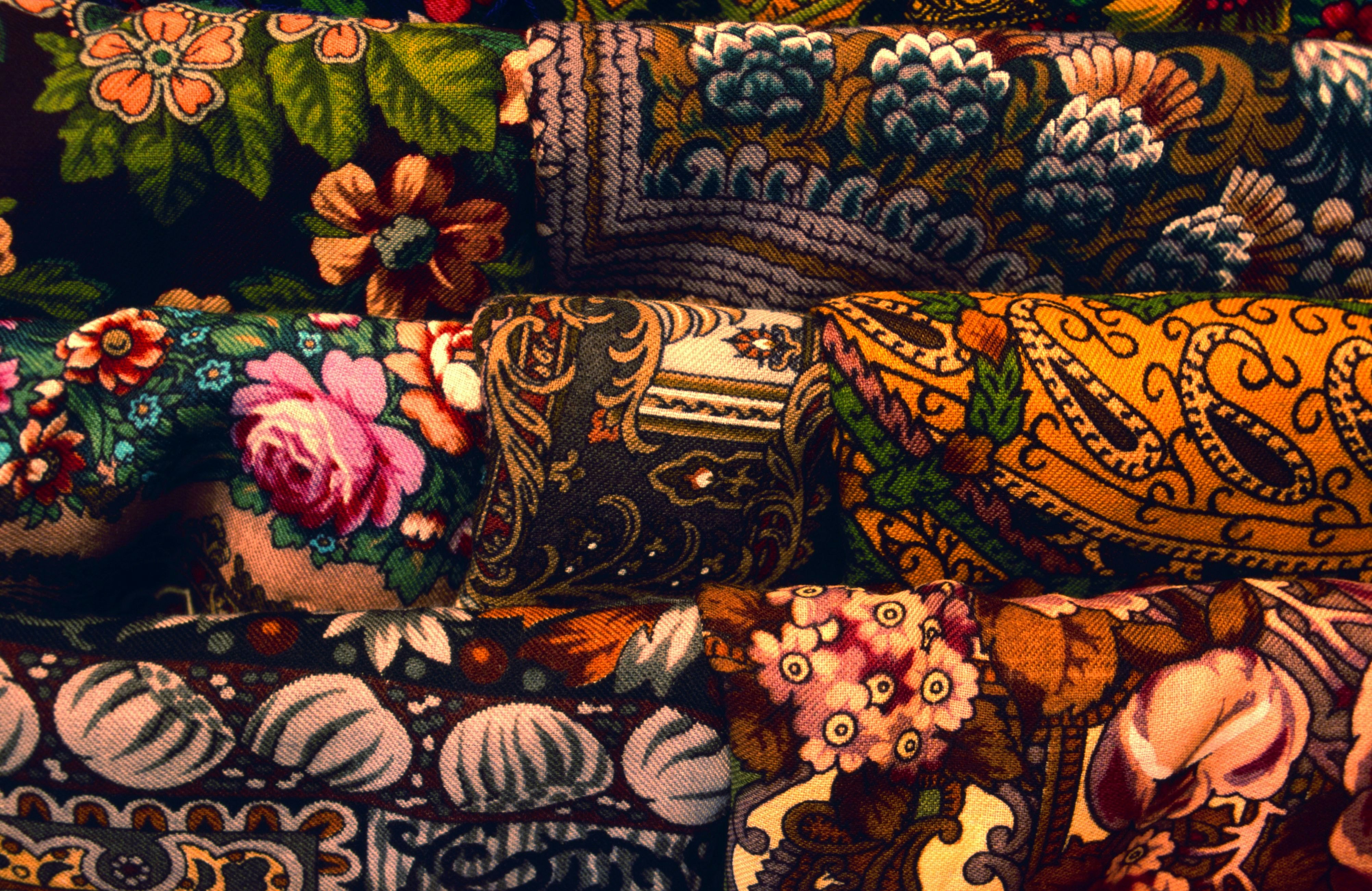 Folk Art shop inside Stroganov Palace - traditional Russian scarves.