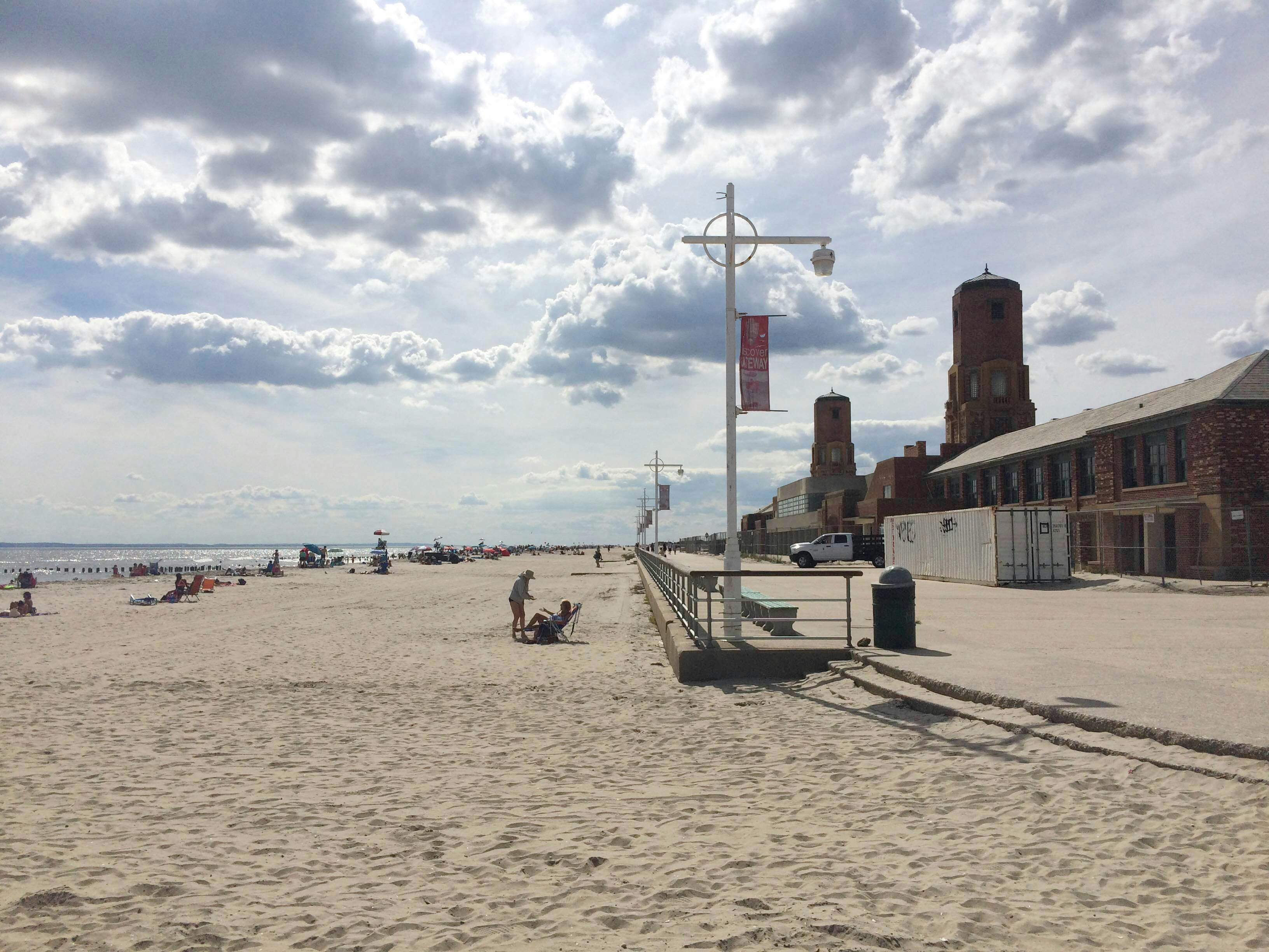 Beach with the old bathhouse featured prominently.
