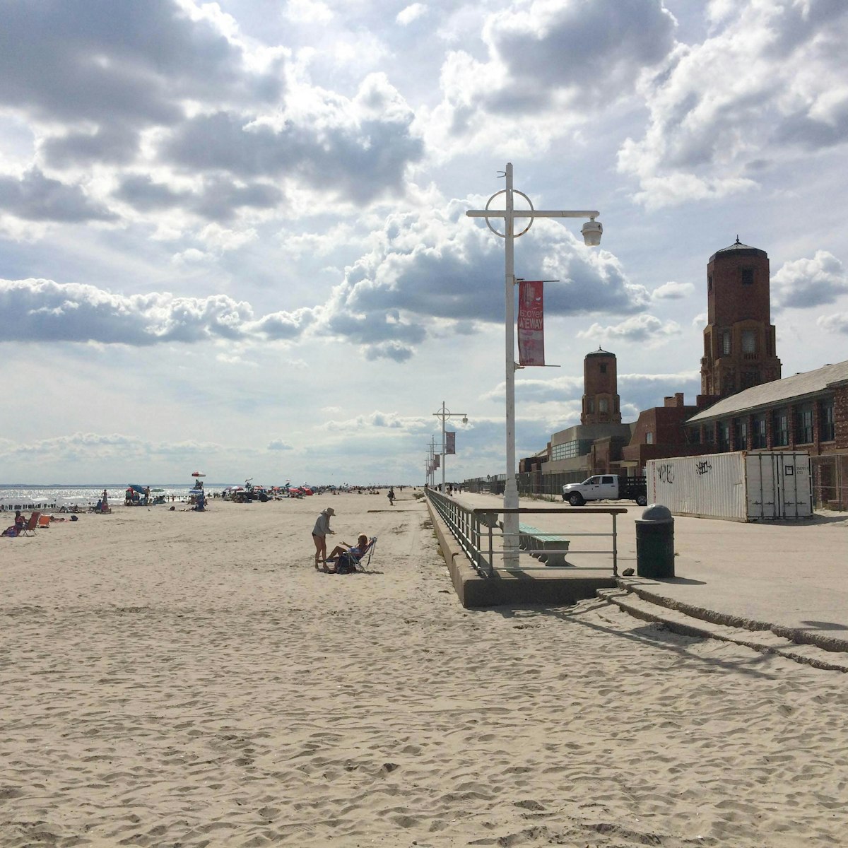 Beach with the old bathhouse featured prominently.