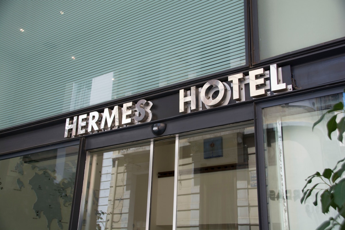 The facade of Hermes hotel in Plaka neighbourhood