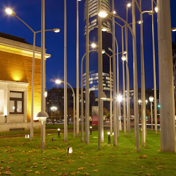 Streetlamp forest beside the Fine Arts Museum, Bilbao, Bizkaia, Basque Country, Spain