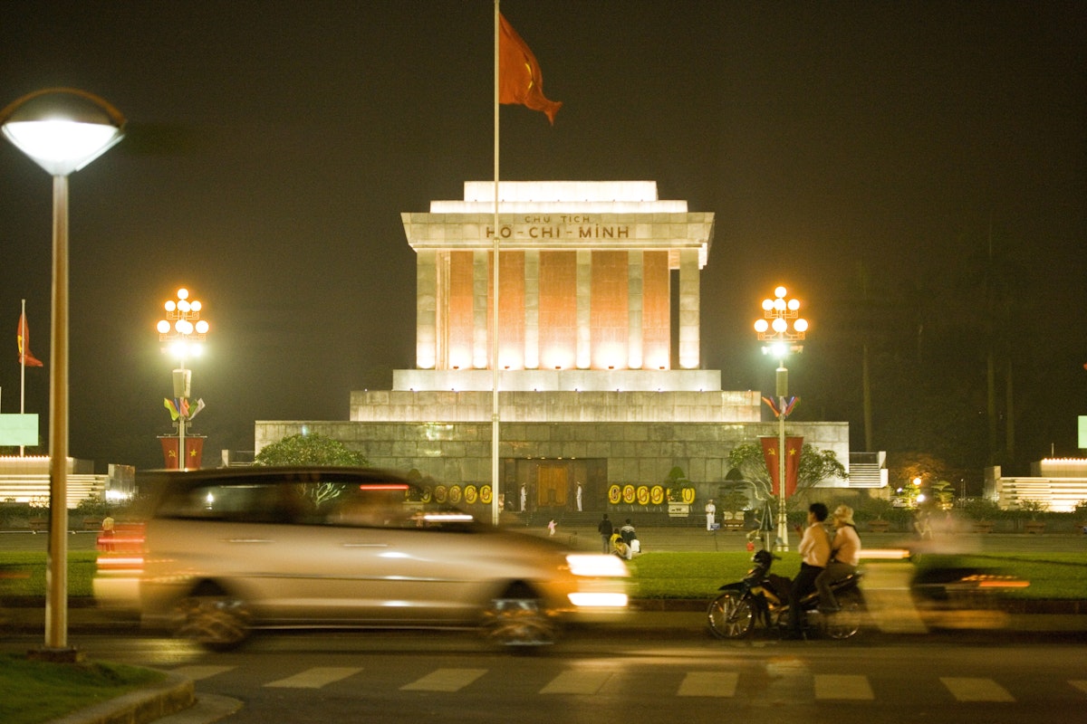 Ho Chi Minh Mausoleum at night, Ba Dinh district.