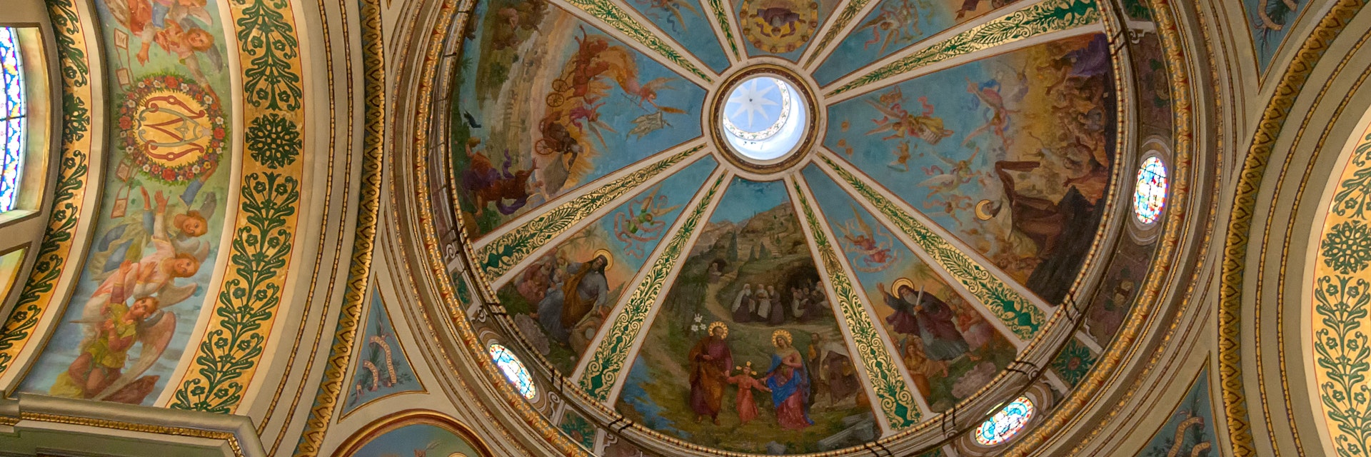 HAIFA, ISRAEL - JULY 17, 2008:  View on Stella Maris church of Carmelite monastery interior with dome painted by icons on July 17, 2008 in Haifa..; Shutterstock ID 741333706