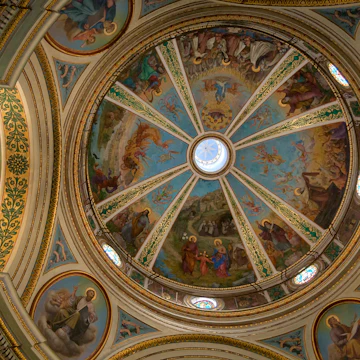 HAIFA, ISRAEL - JULY 17, 2008: View on Stella Maris church of Carmelite monastery interior with dome painted by icons on July 17, 2008 in Haifa..; Shutterstock ID 741333706