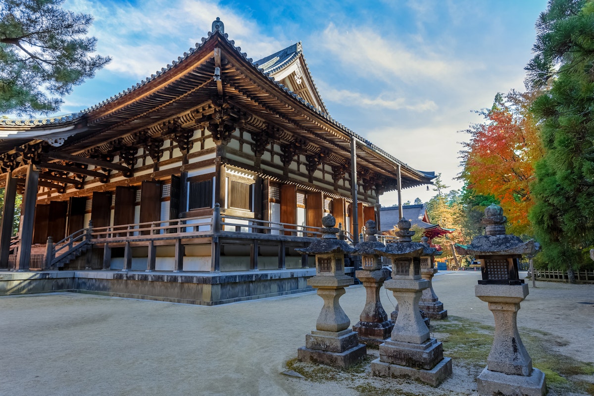 WAKAYAMA, JAPAN - OCTOBER 29: Danjo Garan Temple in Wakayama, Japan on October 29, 2014. Established in 816 by priest "Kukai" as meditating place and it's a part of Kongobuji temple in Mt. Koya; Shutterstock ID 303576560; Your name (First / Last): Laura Crawford; GL account no.: 65050; Netsuite department name: Online Editorial; Full Product or Project name including edition: Kii Peninsula page online images for BiT